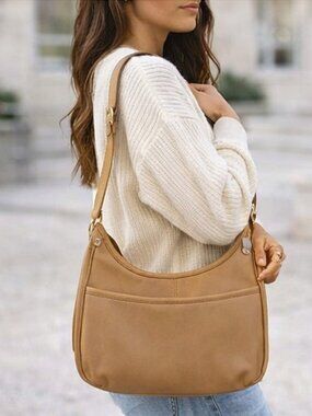 Tan Faux Leather Hobo Crossbody Bag Minimalist Shoulder Purse